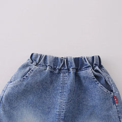 Boys Blue Denim Shirt & Shorts With Sleeveless T-Shirt Sets