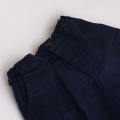 Boys Beige Embroidered Short Sleeve Shirt With Navy Shorts Sets