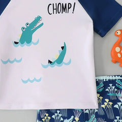 Boys Blue Graphics Short Sleeves T-Shirt & Shorts Swimsuit Sets
