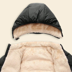 Boys Black Hooded Puffer Jacket With Sherpa Fleece Lining