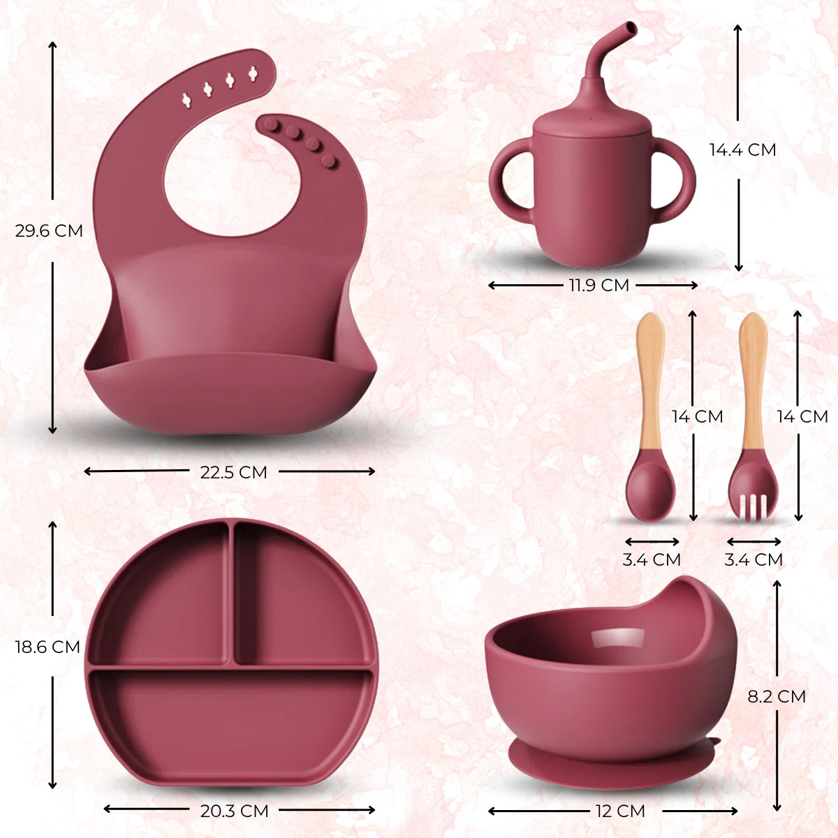 Baby Pink 6-Piece Silicone Feeding Set