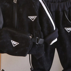 Boys Black Side Stipes Zip-up Jacket With Jogger Co-ord Sets