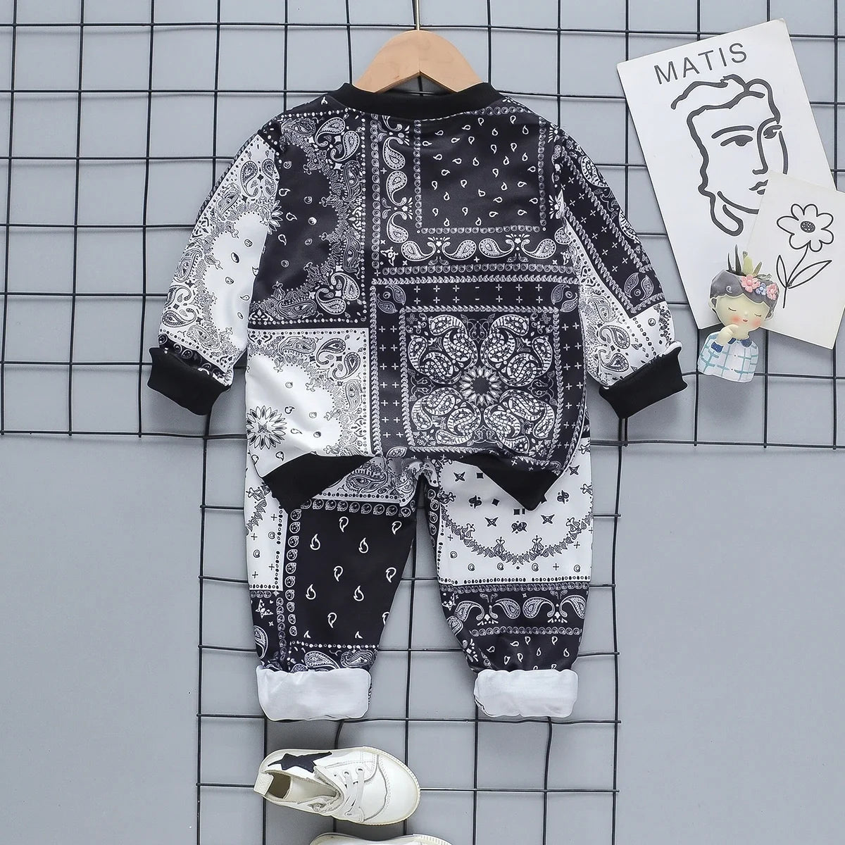Boys Black Paisley Printed Sweatshirt & Joggers Co-ord Sets