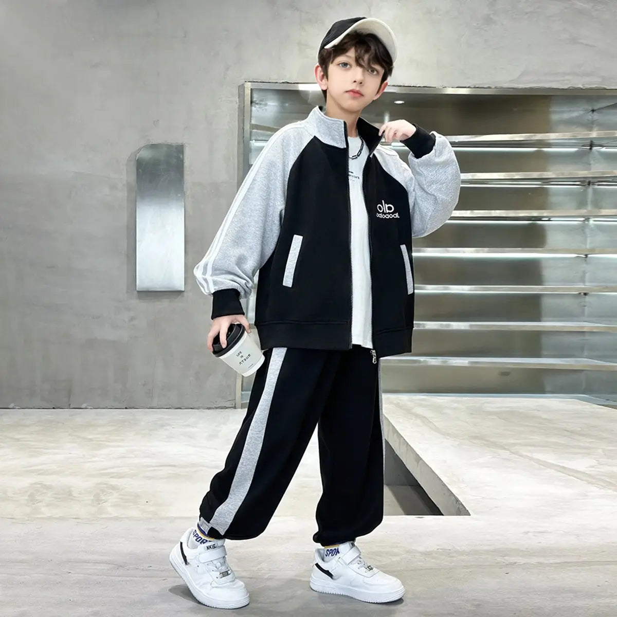 Boys Black Embroidered Sweatshirt With Jogger Sets