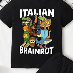 Boys Black Graphic Short Sleeve T-Shirt With Shorts Sets