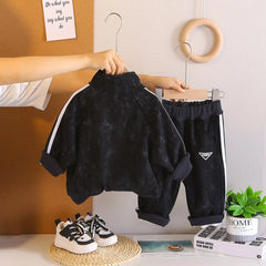 Boys Black Side Stipes Zip-up Jacket With Jogger Co-ord Sets