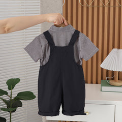 Boys Black Gingham Check Shirt With Embroidery Applique Dungaree Set
