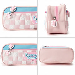 Aesthetic Become Sunny Pencil Pouch -Cute Checked School Stationery Organizer