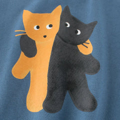 Boys Blue Graphic Cat Printed Short Sleeves T-Shirt