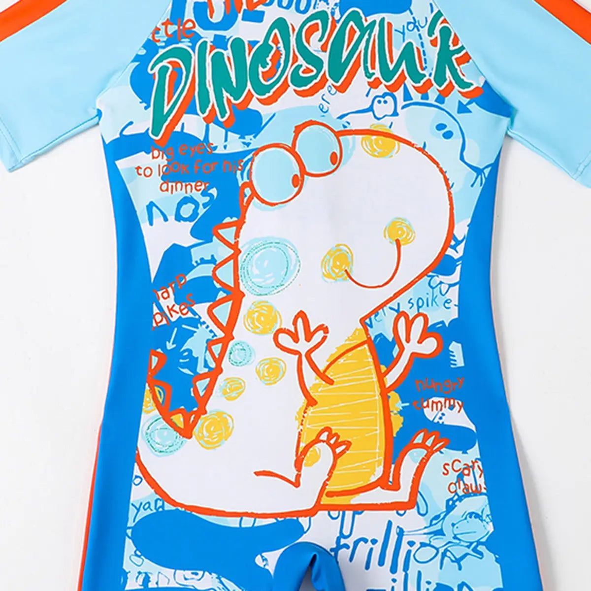 Boys Blue Graphics Short Sleeves Swimwear Bodysuit & Swim Cap