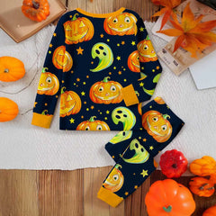 Boys Black Halloween Pumpkin Printed T-Shirt With Jogger Co-ord Sets