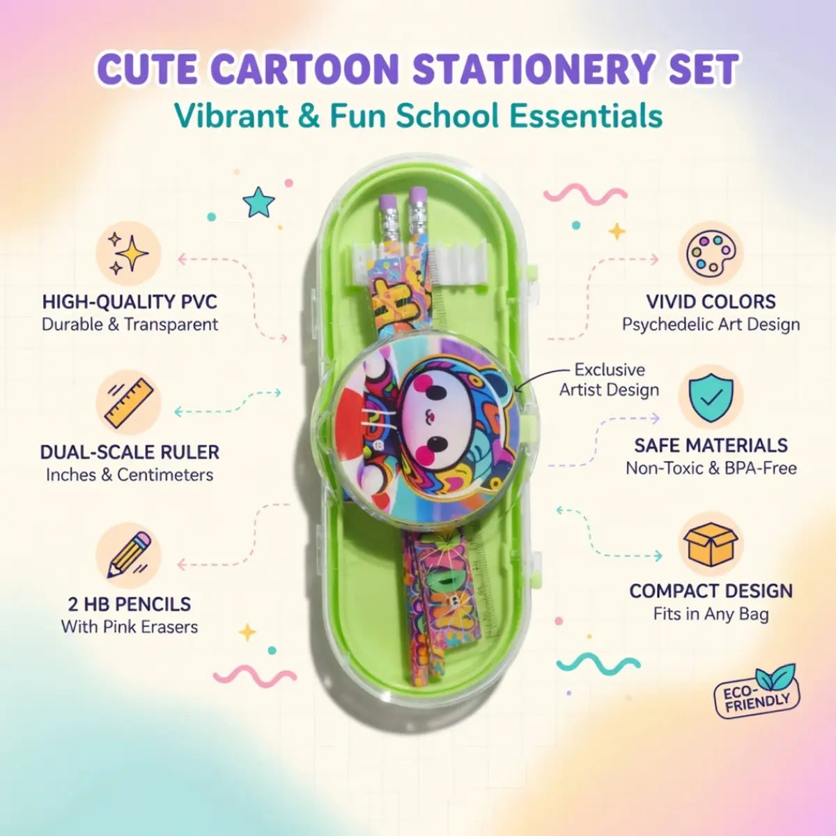 Animal Cartoon Pencil Case with Stationery -Kids School Organizer