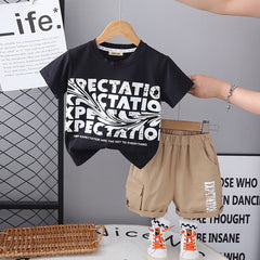 Boys Black Typographic Printed Short Sleeves Round Neck T-Shirt With Shorts Set