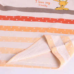 Boys Beige Cartoon Graphic Stripes T-Shirt With Elasticated Shorts Sets