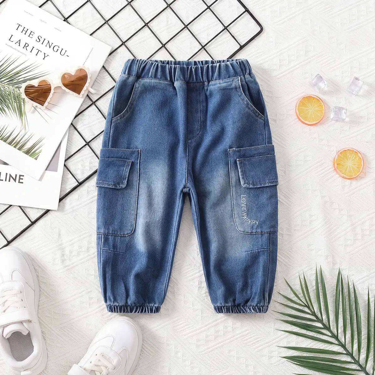 Boys Blue Denim Cargo Jogger Pants