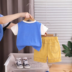 Boys Blue Camp Graphic Round Neck T-Shirt with Elasticated Shorts Sets