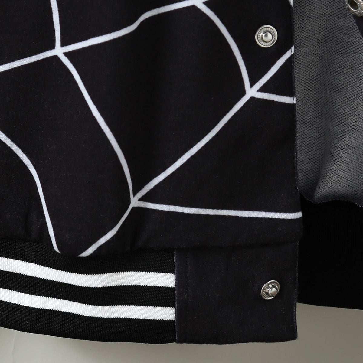 Boys Black Spider Printed Varsity Jacket