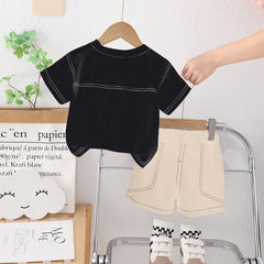 Boys Black Short sleeves Alphabet Printed T-Shirt With Shorts Set
