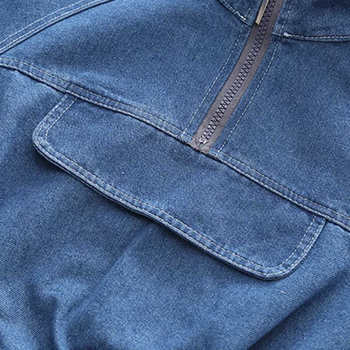 Boys Blue Half Zipper Denim Jacket With Jogger Co-ord Sets