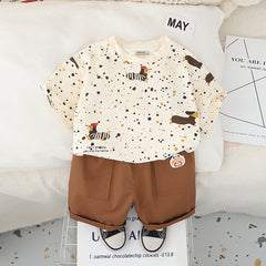 Boys Apricot Puppy Printed Short Sleeves T-Shirt With Shorts Set