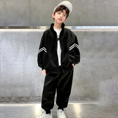 Boys Black Zip-up Jacket With Jogger Sets