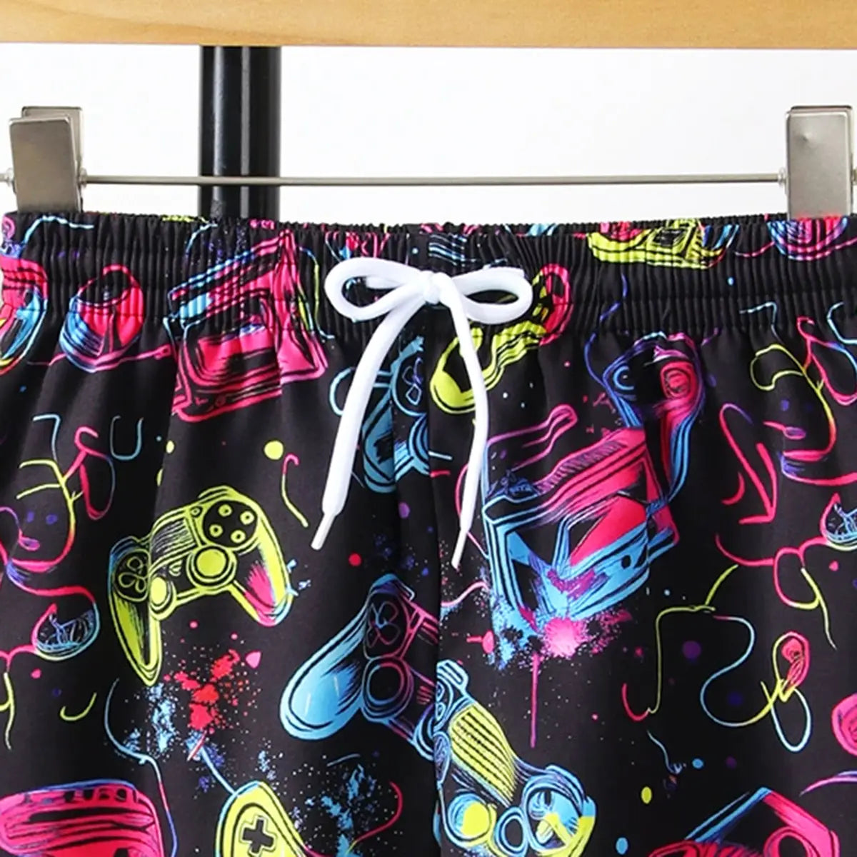 Boys Black Printed Shorts With Elasticated Waistband