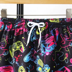 Boys Black Printed Shorts With Elasticated Waistband
