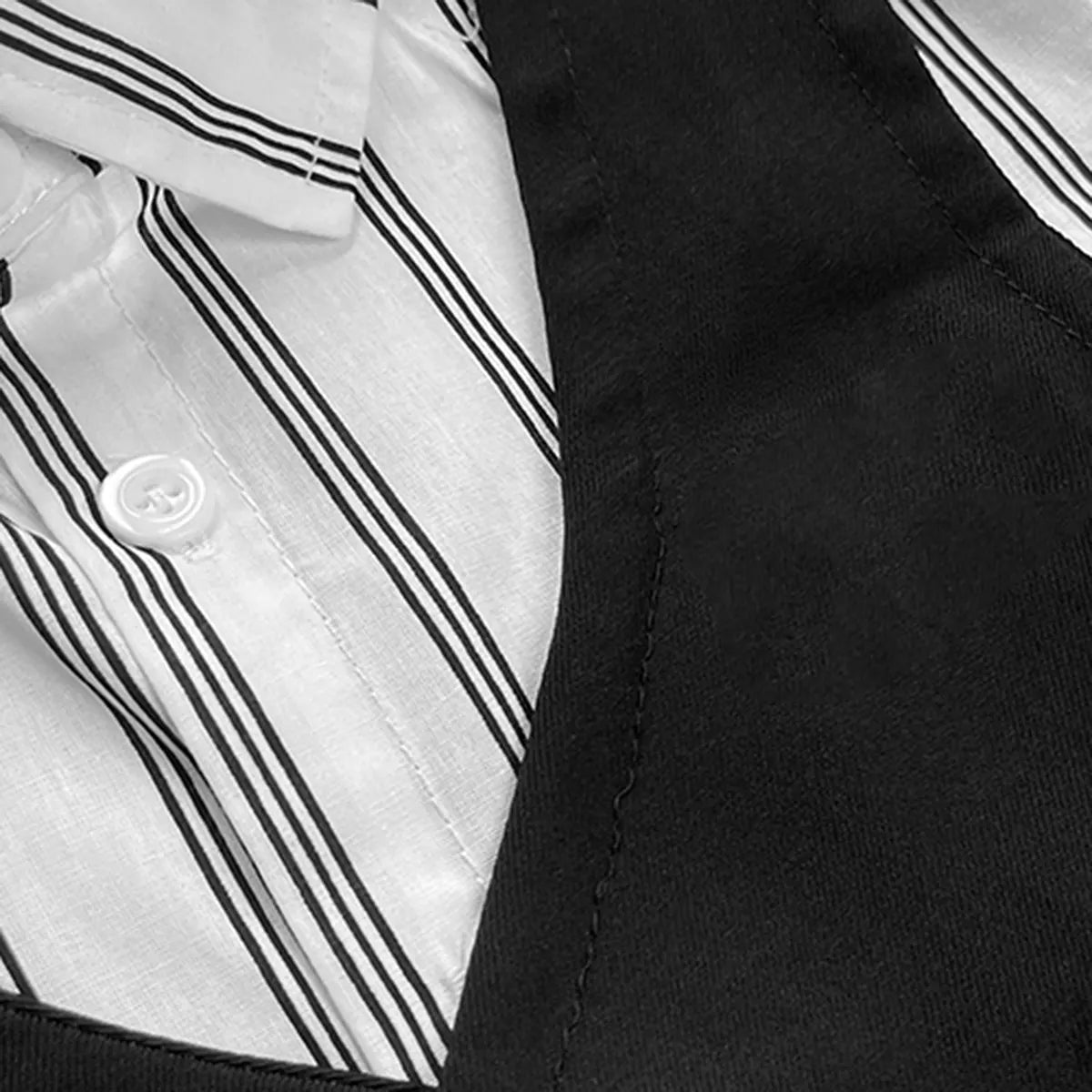 Boys Black Stripes Attached Front Waistcoat Shirt With Shorts Sets