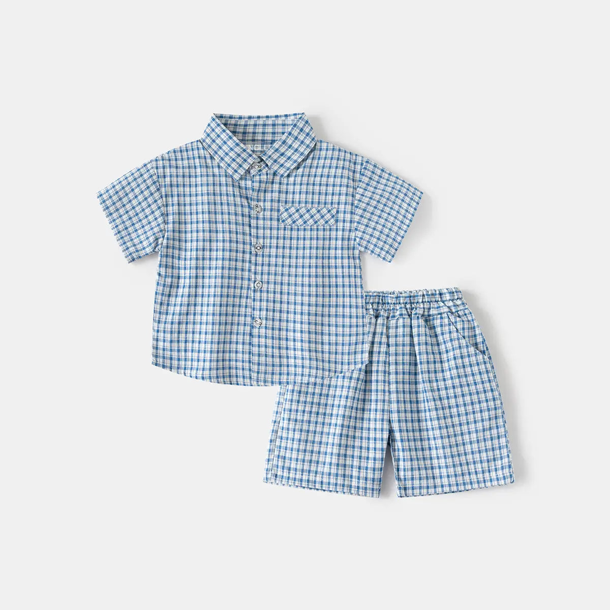 Boys Blue Checked Short Sleeves Shirt & Shorts Co-ord Sets
