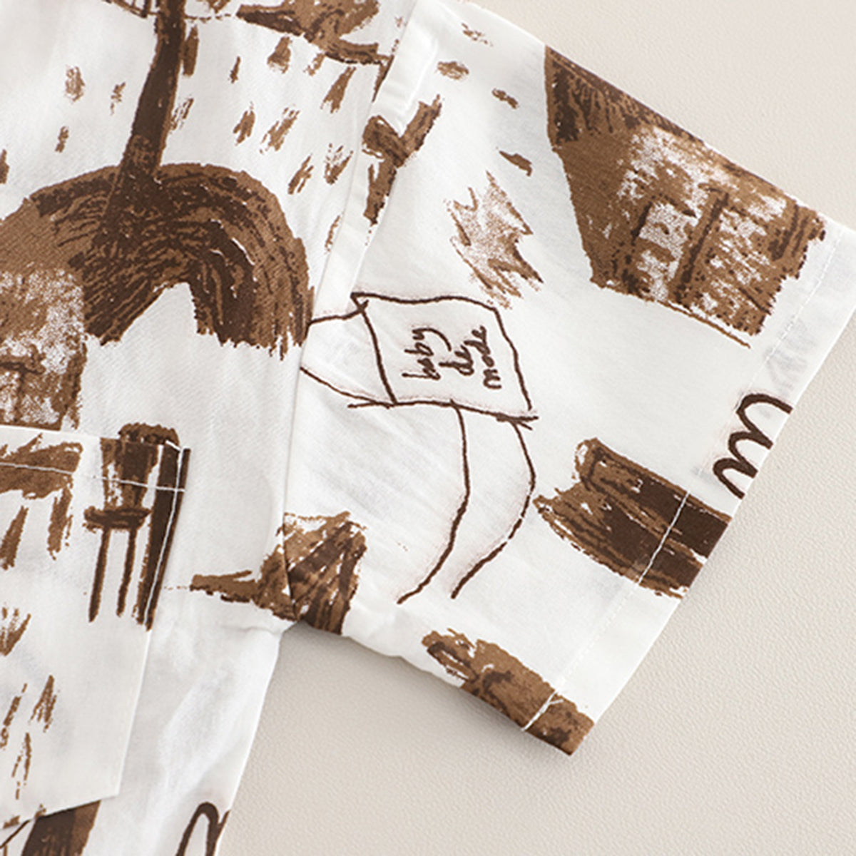 Boys Abstract Printed Short Sleeves Shirt With Brown Shorts Set
