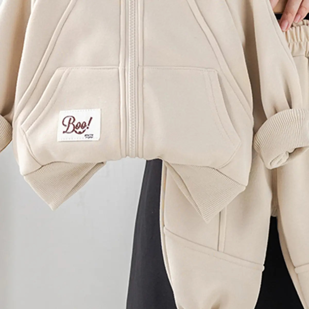 Boys Beige Applique Regular Sweatshirt With Trouser Sets