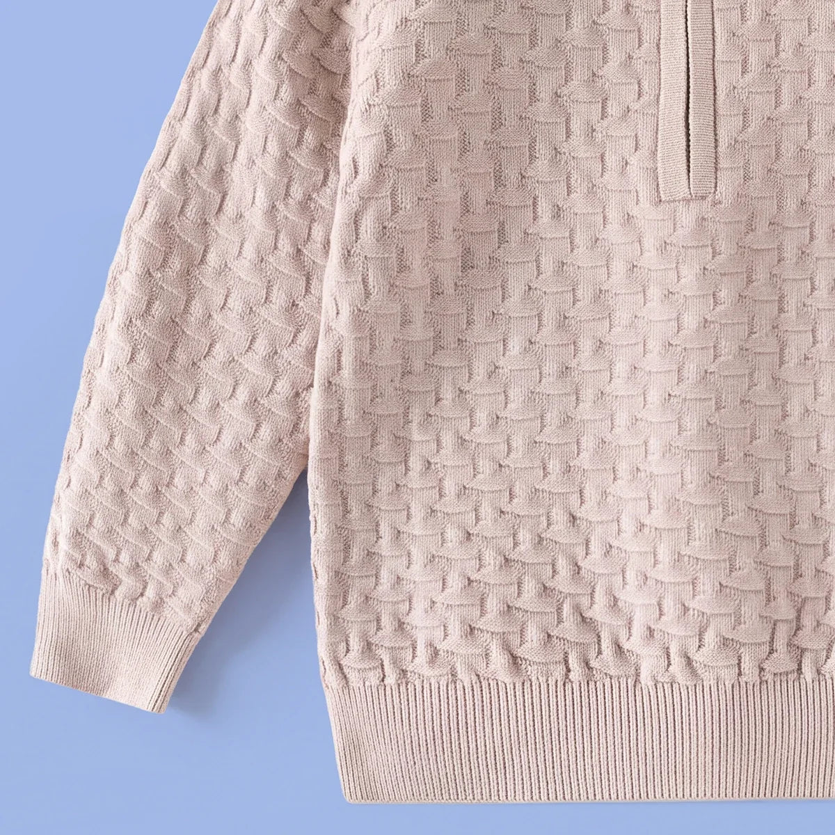 Boys Beige Long Sleeve Textured Polo Sweater