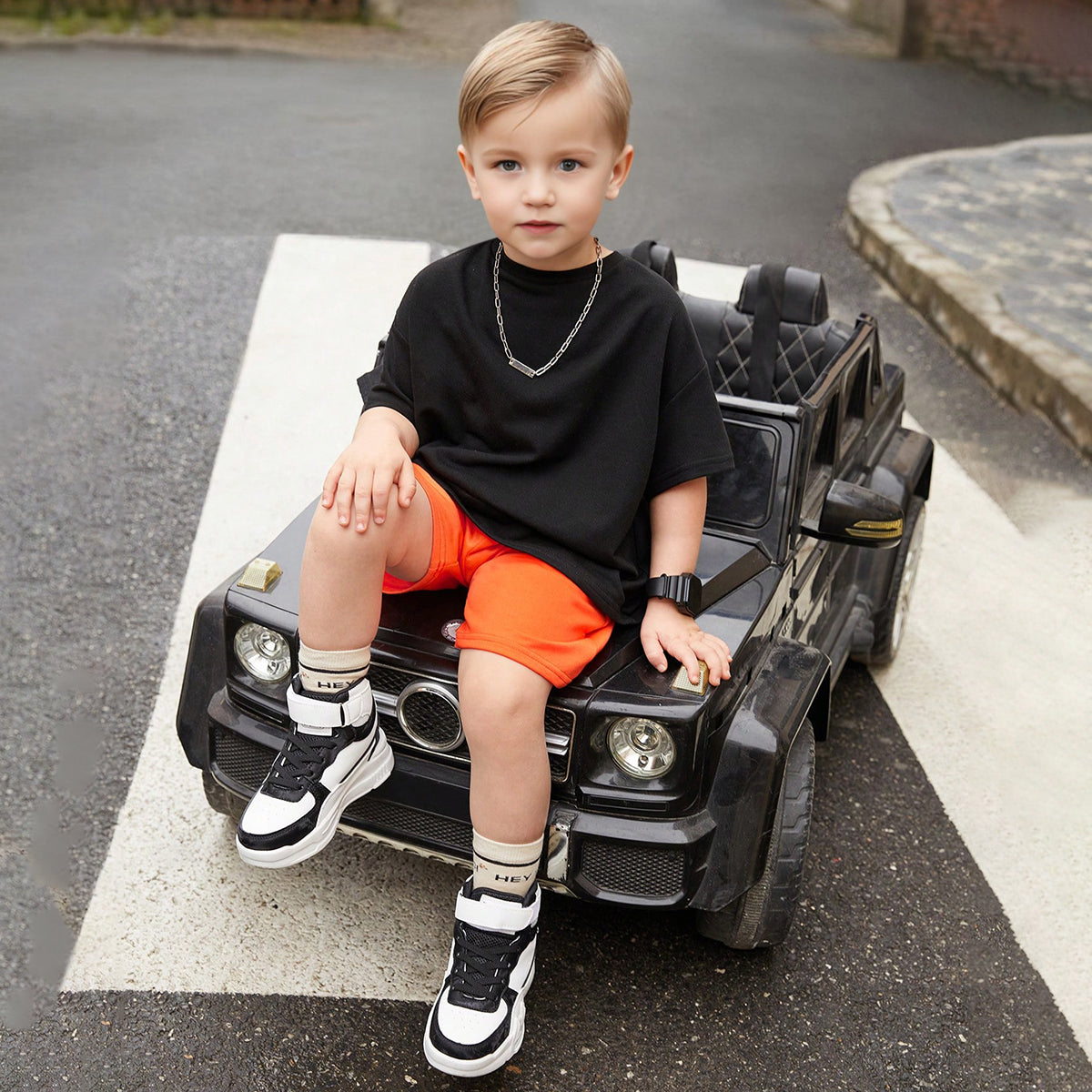 Boys Black Back Typographic Printed T-Shirt With Shorts Set