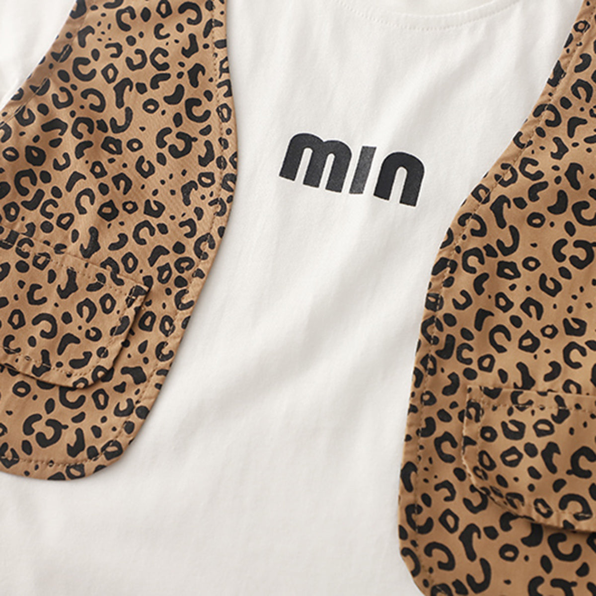 Boys Attached Waistcoat T-Shirt With Brown Animal Printed Shorts Set