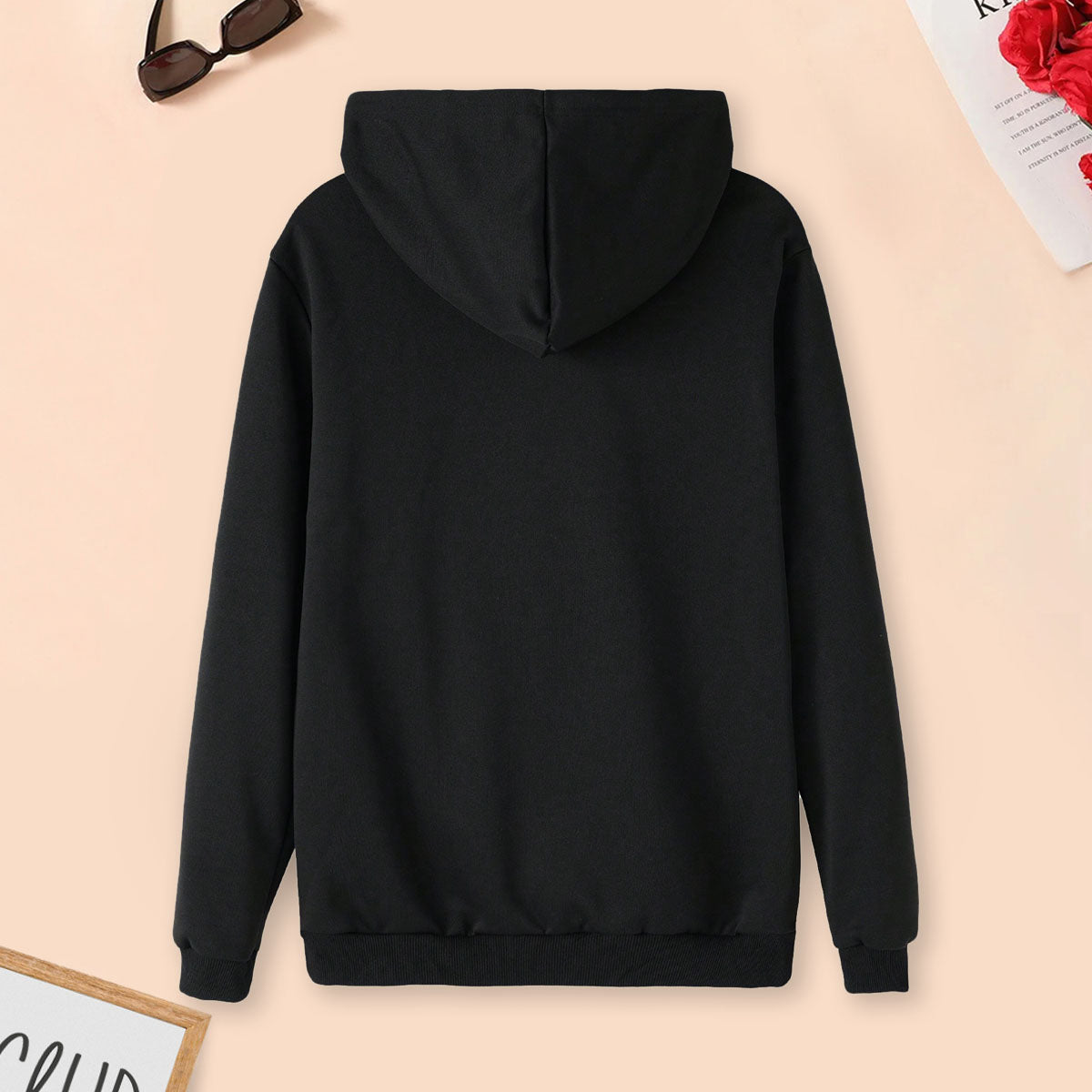 Boys Black Embossed King Printed Hooded Sweatshirt