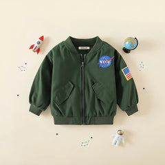 Boys Army Green Varsity Jacket With Flaps