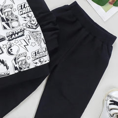 Boys Black Gaming Print Sweatshirt With Joggers Sets