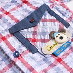 Boys Blue Checked Applique Shirt With Elasticated Shorts Sets