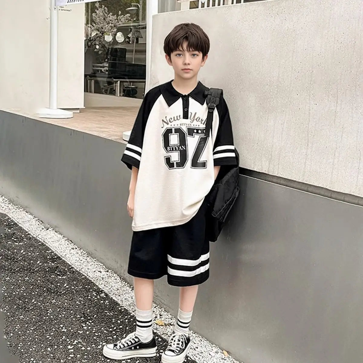 Boys Black Alphanumeric Printed Oversized T-Shirt With Shorts Co-ord Sets