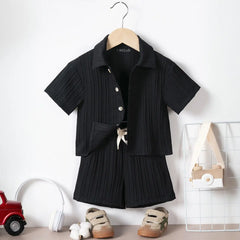 Boys Black Stripe Short Sleeves Shirt With Shorts Co-ord Sets