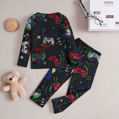 Boys Black Gaming Printed Glow in the Dark T-Shirt & Pajama Co-ord Set