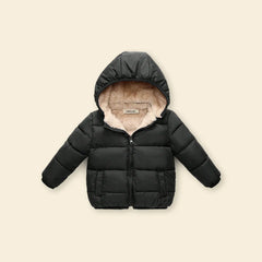 Boys Black Hooded Puffer Jacket With Sherpa Fleece Lining