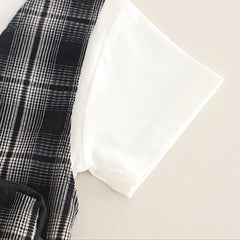 Boys Black Checked Mock Waistcoat T-Shirt With Shorts Set