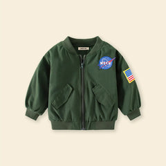 Boys Army Green Varsity Jacket With Flaps