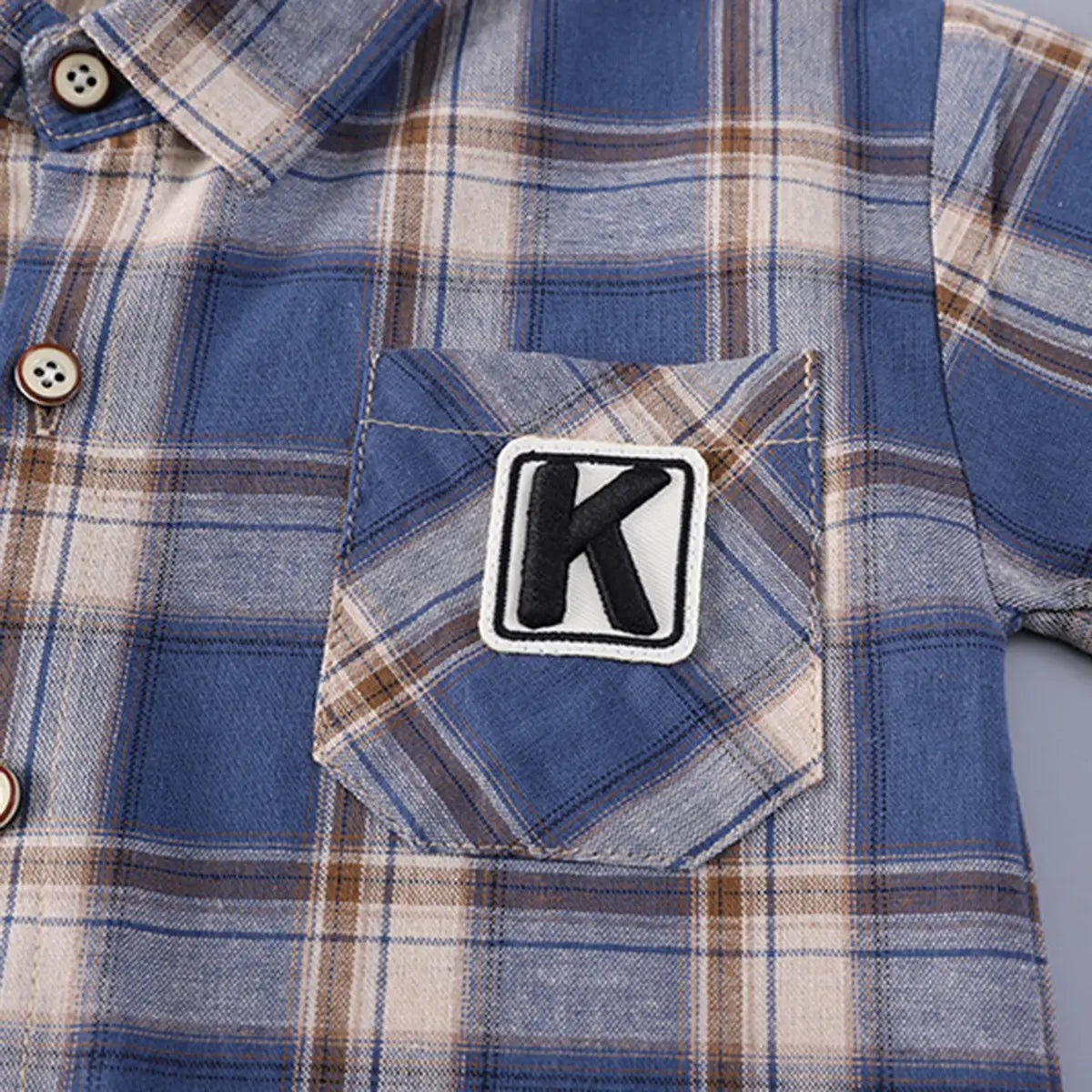 Boys Blue Checked Short Sleeve Shirt With Printed T-Shirt And Shorts Sets