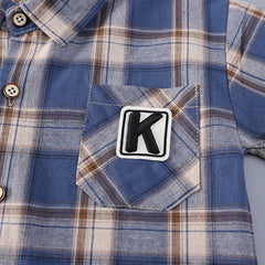 Boys Blue Checked Short Sleeve Shirt With Printed T-Shirt And Shorts Sets