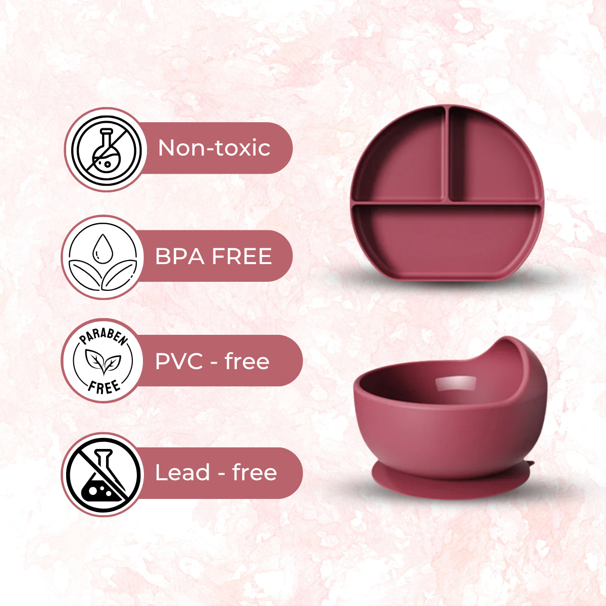 Baby Pink 6-Piece Silicone Feeding Set