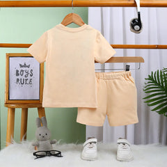 Boys Apricot Graphic Short Sleeves T-Shirt With Drawstring Shorts Sets