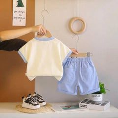 Boys Blue Dinosaur Printed T-Shirt With Shorts Sets
