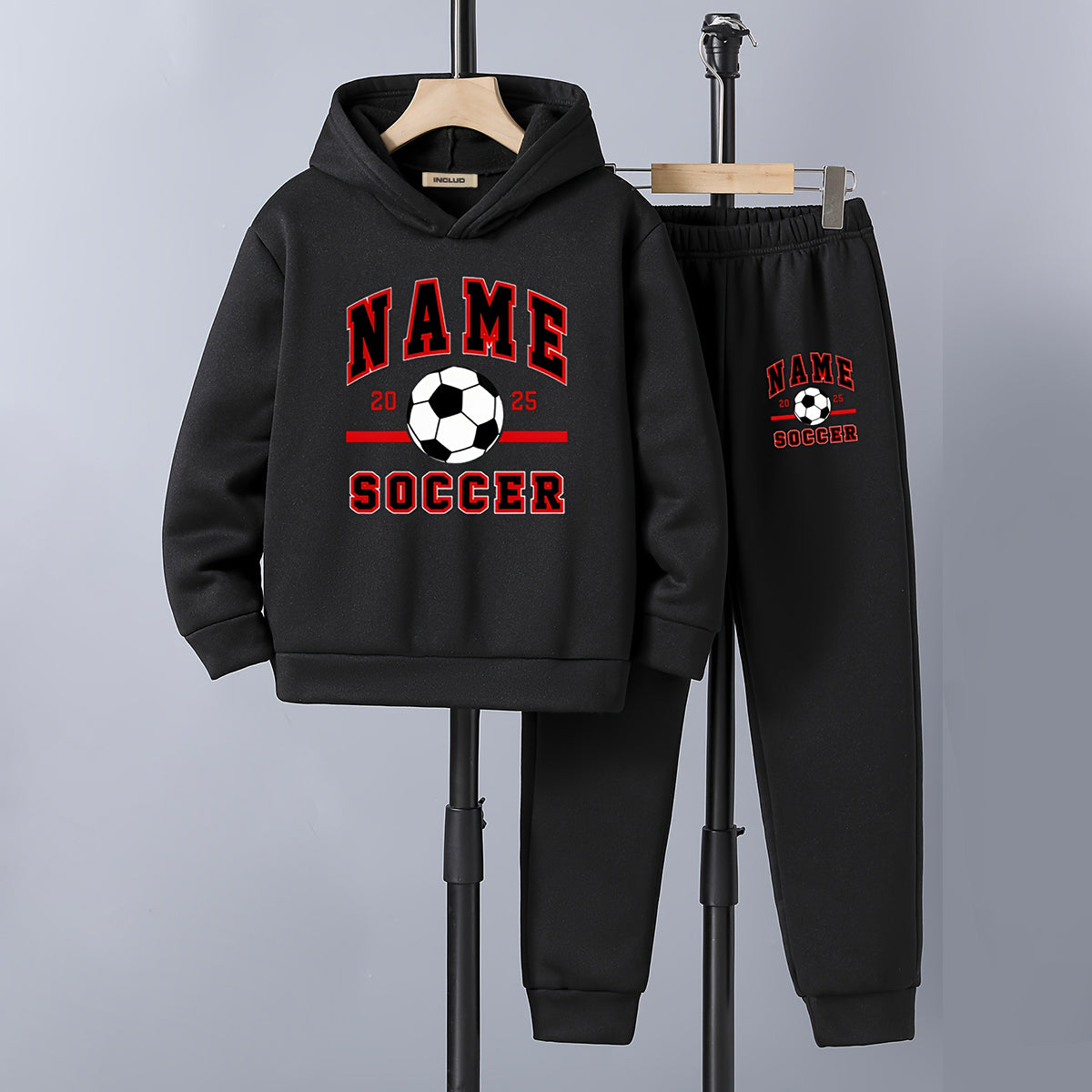 Boys Black Soccer Printed Sweatshirt with Joggers Set